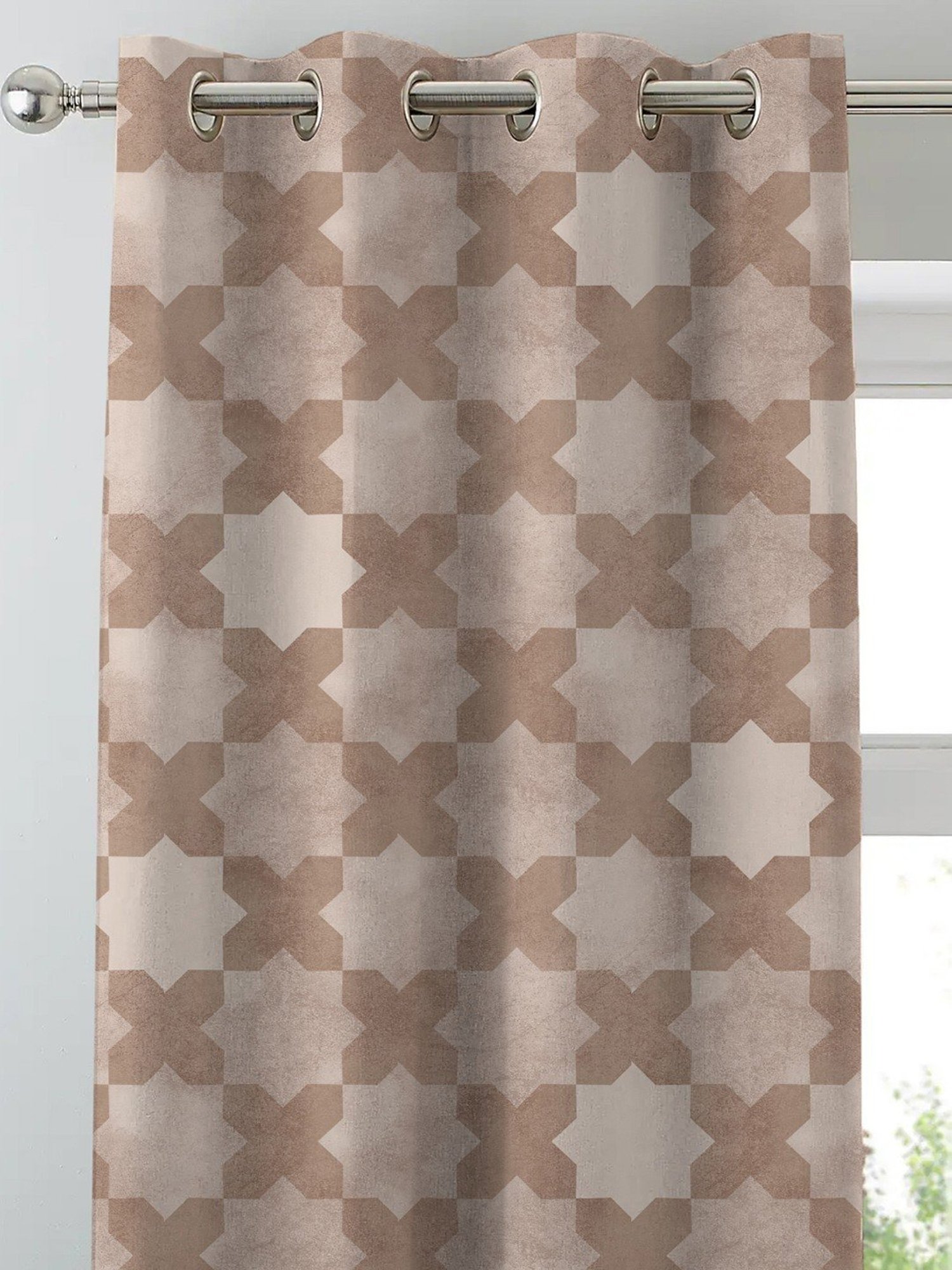 SPACES DRAPE STORY Elegent Brown Polyester 8 FT Door Curtain - Set of 2