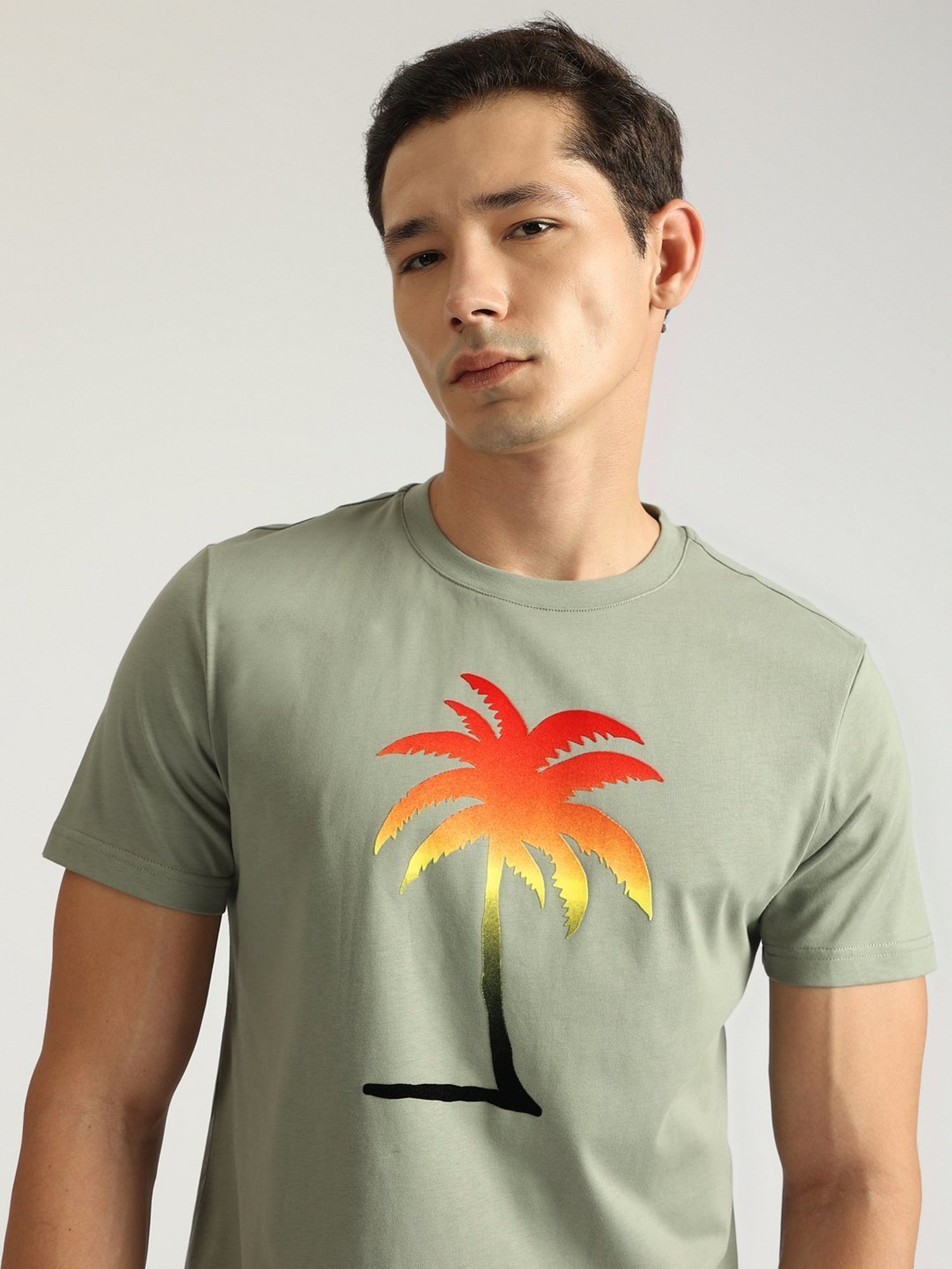Antony Morato Green Pure Cotton Regular Fit Printed T-Shirt