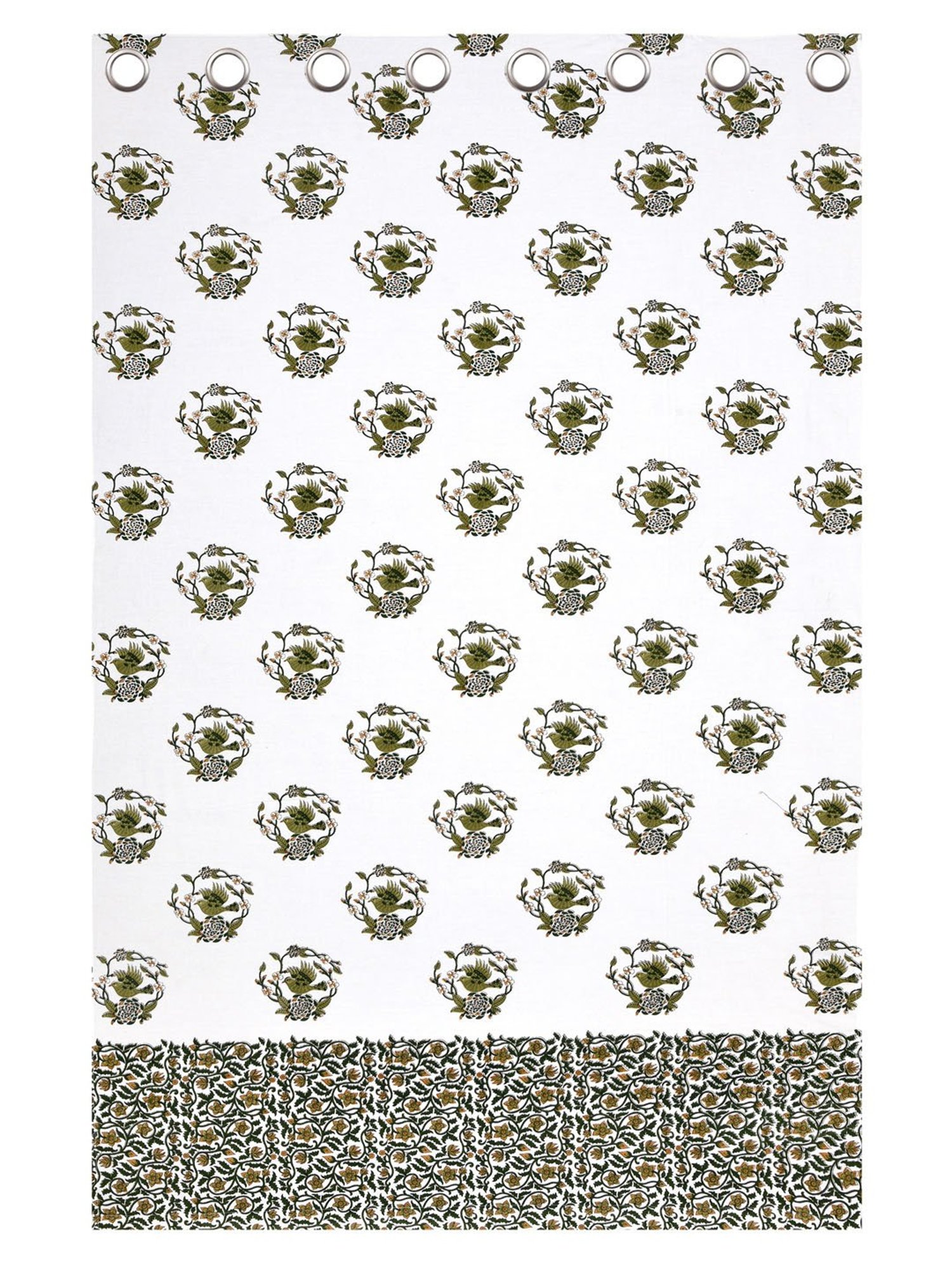 Swayam Cream & Blue Printed Faux Silk Door Curtains - Set of 2