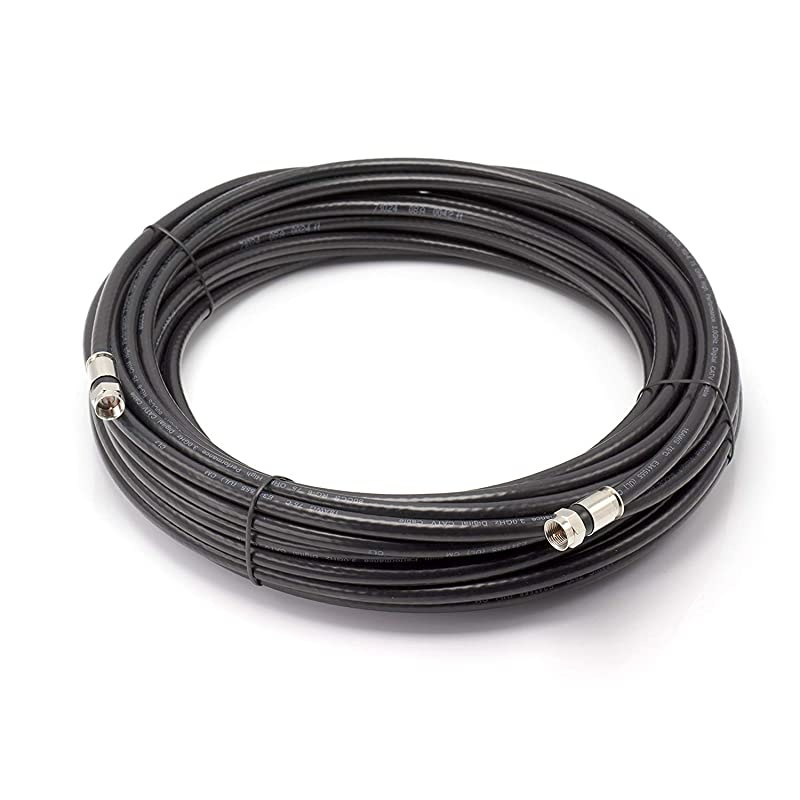 100 Feet Black RG6 Coaxial Cable Coax Cable Made in USA with Connectors F81 RF Digital Coax AV CableTV Antenna and Satellite CL2 Rated 100 Foot