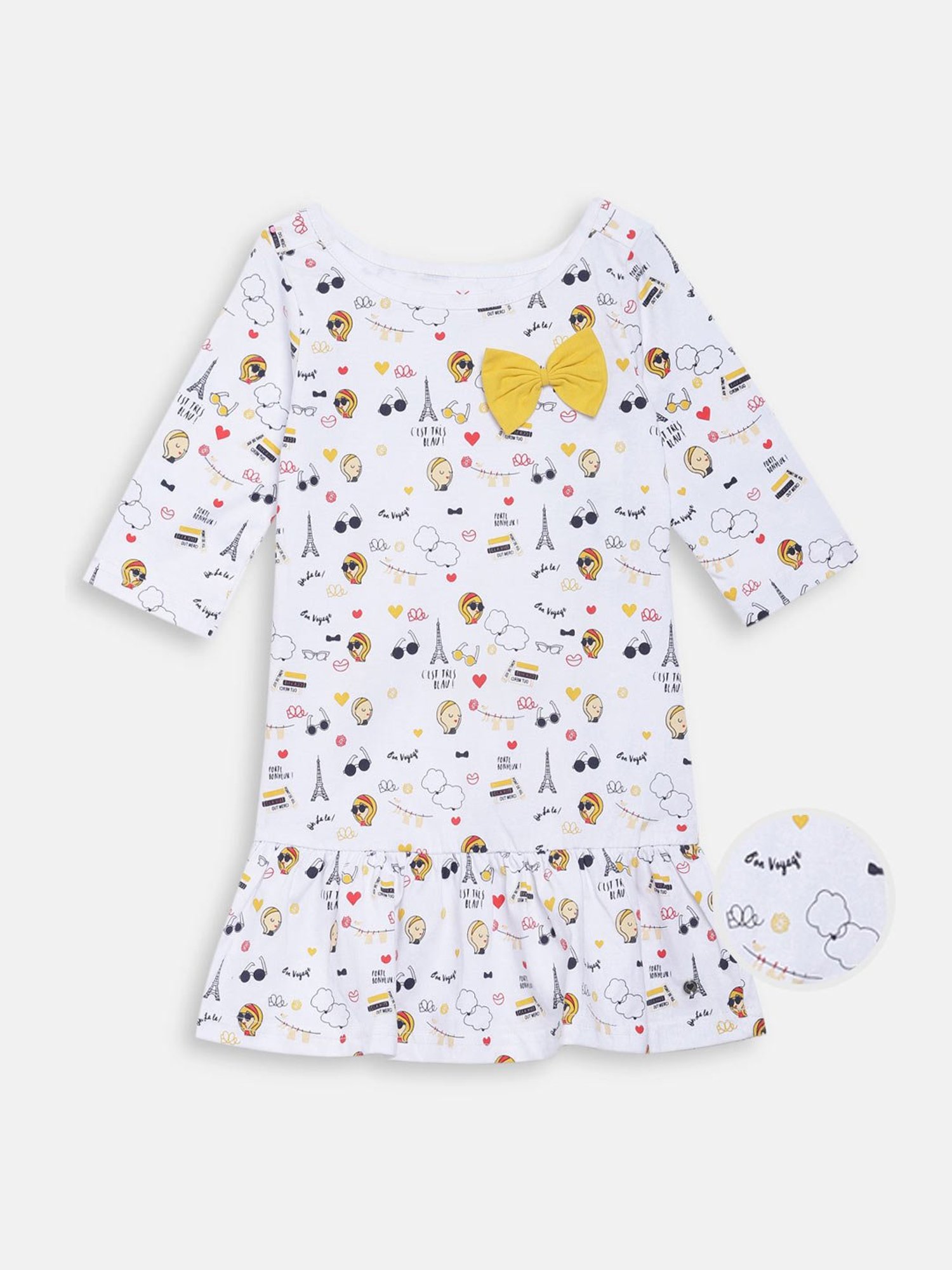 Elle Kids White Cotton Printed Dress