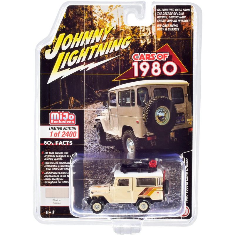 1980 Toyota Land Cruiser Custom Cream with Stripes and White Top and Accessories Limited Edition 2400 pcs 1/64 Diecast Model Car by Johnny Lightning
