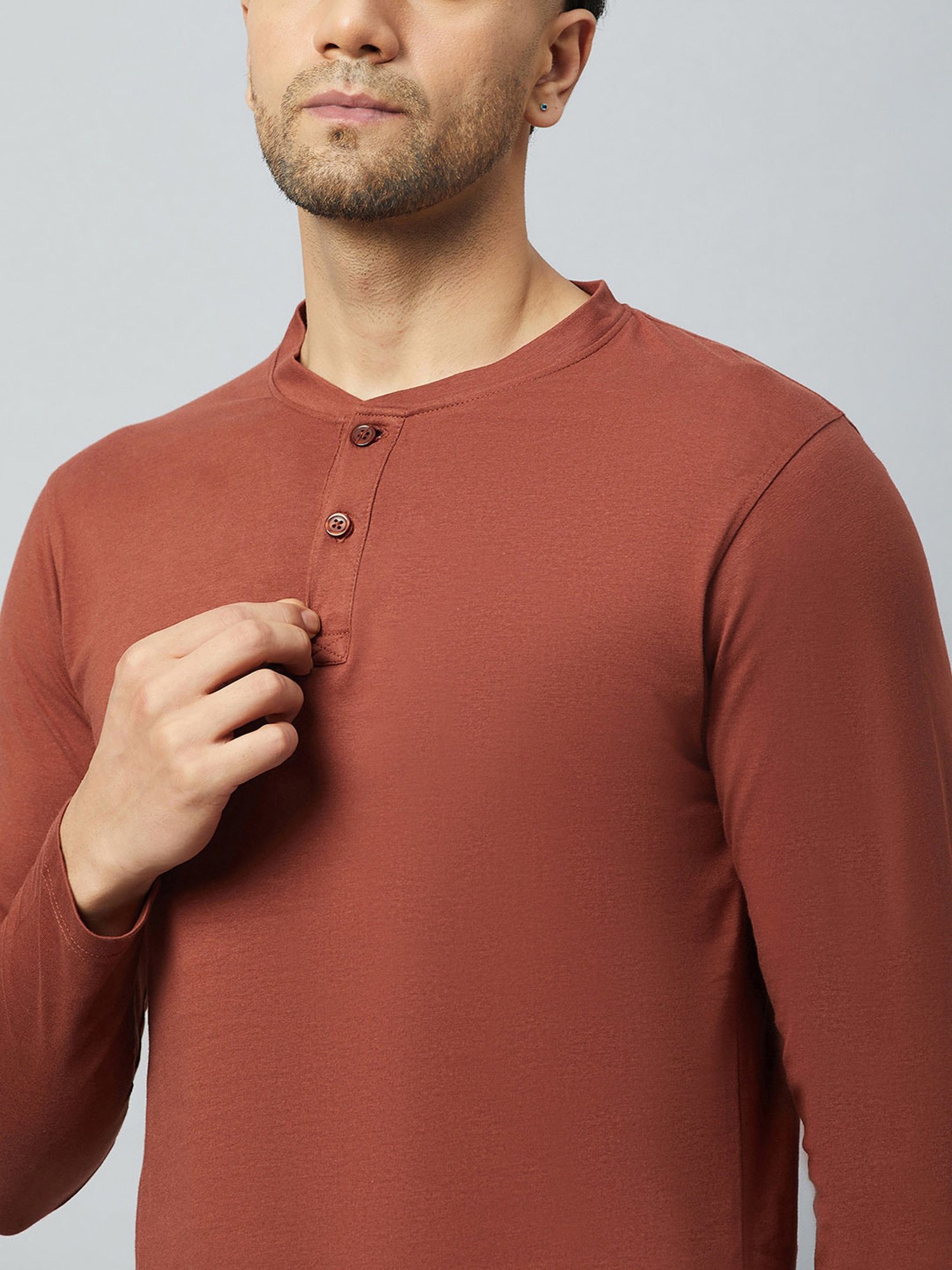 Club York Coffee Brown Regular Fit Henley T-Shirt