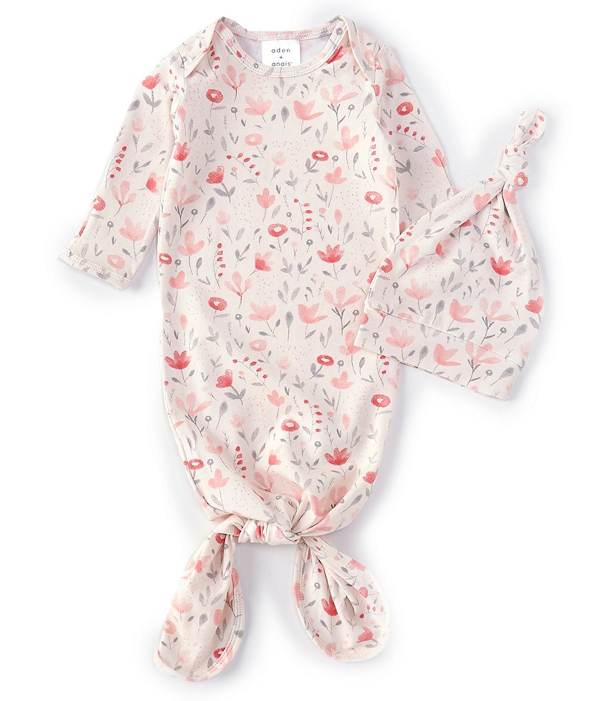 Aden + Anais Baby Girls Newborn-3 Months Long-Sleeve Perennial Print Gown & Hat Set