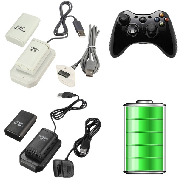 New 2 batteries + 1 charger + 1 usb charging cable kit for xbox 360 wireless battery controller rechargeable battery pack