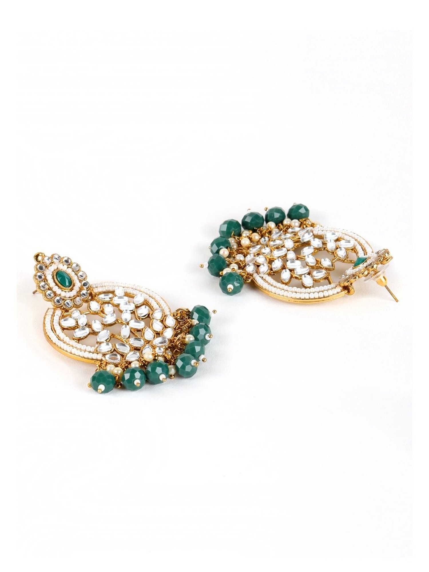 Aatmana Green Gold-Plated stone Studded & Beadded Classic Dangler Earrings for Women