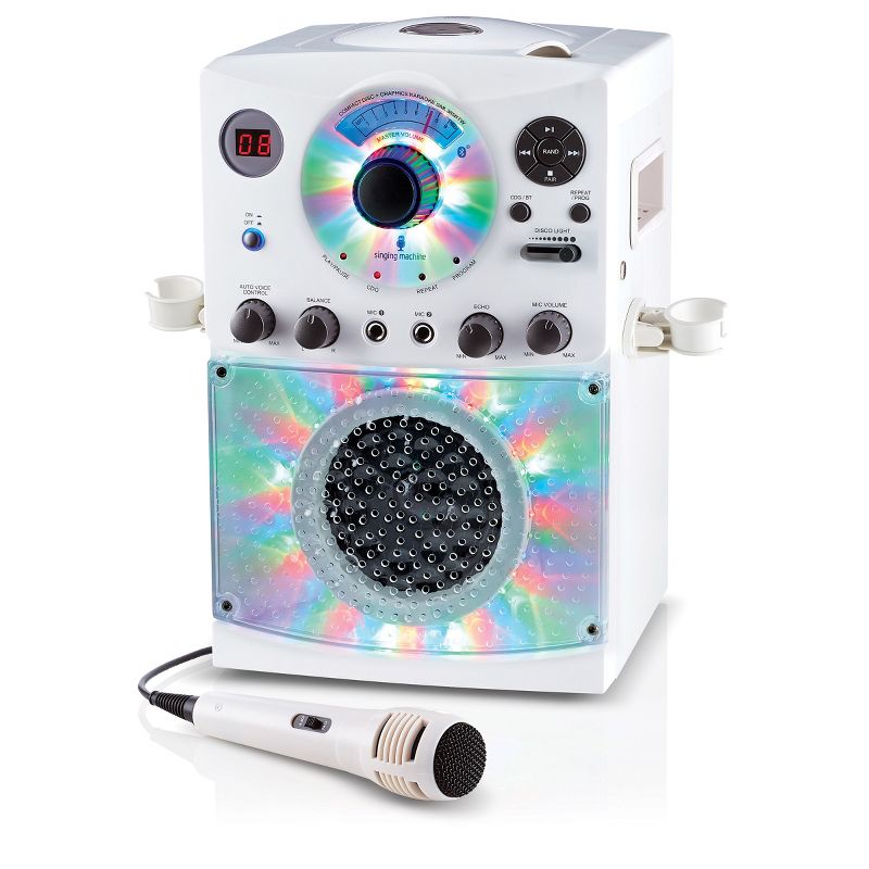 Singing Machine Bluetooth Karaoke System with LED Disco Lights, CD+G, and Microphone, White (SML385BTW)
