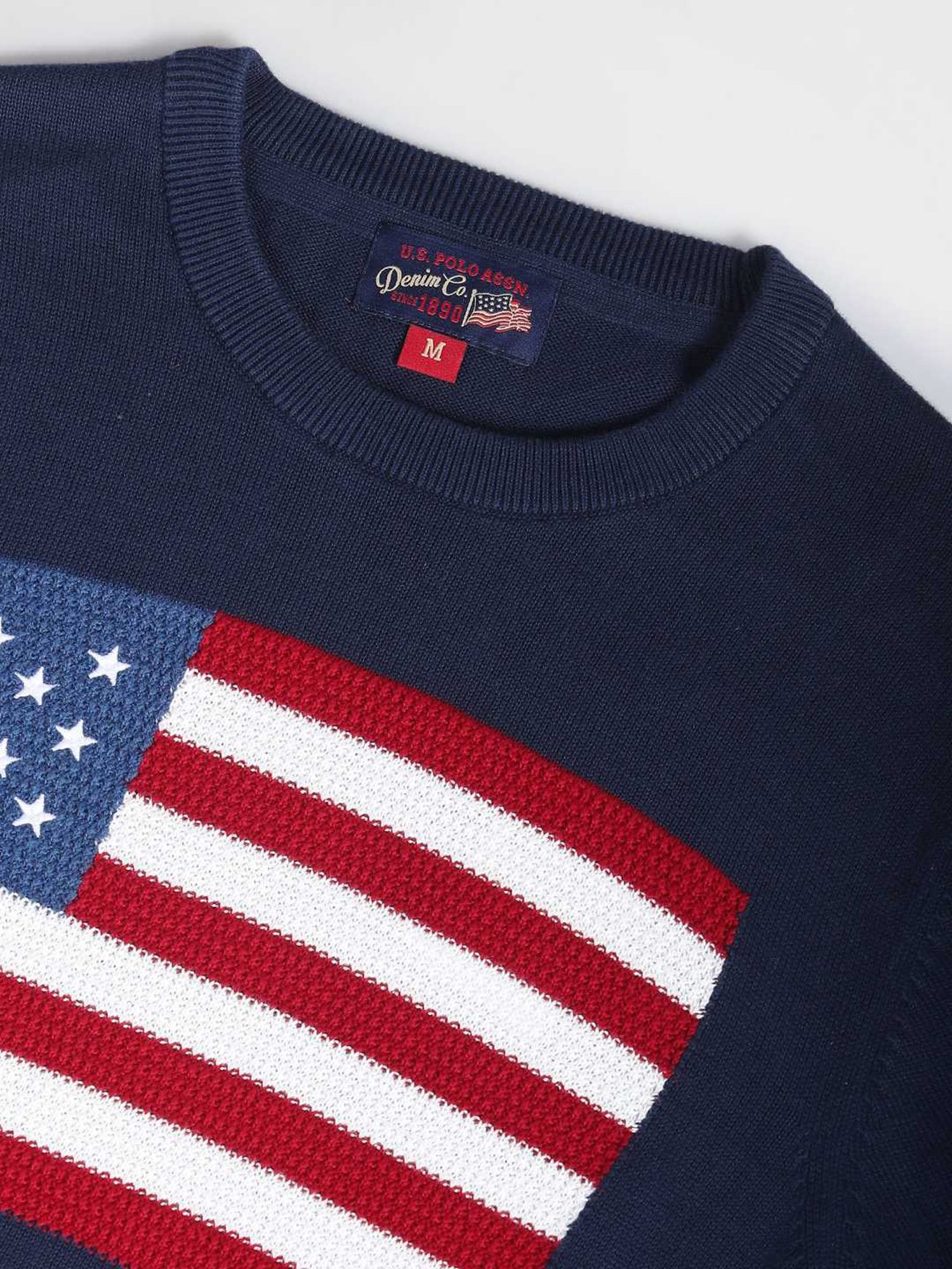 U.S. Polo Assn. Denim Co. Navy Cotton Regular Fit Self Pattern Sweater