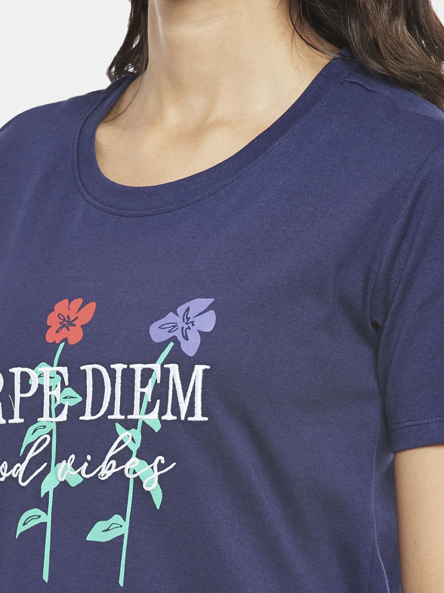 Dreamz by Pantaloons Navy Cotton Graphic Print Top