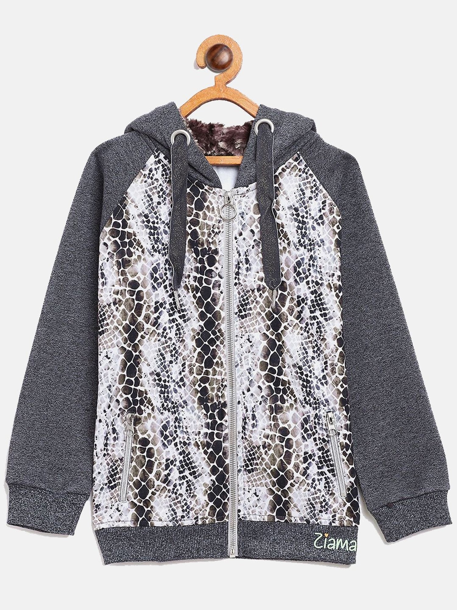 ZIAMA Kids Grey Printed Full Sleeves Sweatshirt