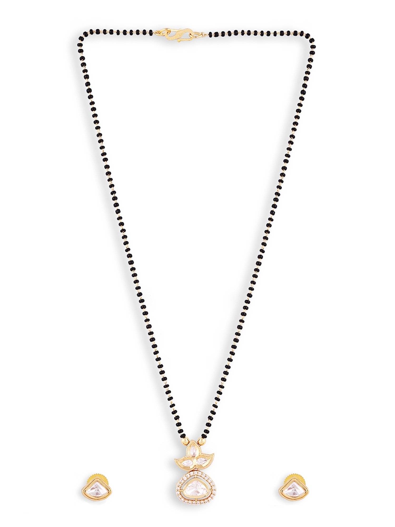 Abdesigns Gold-Plated American Diamond & Black Beaded Mangalsutra