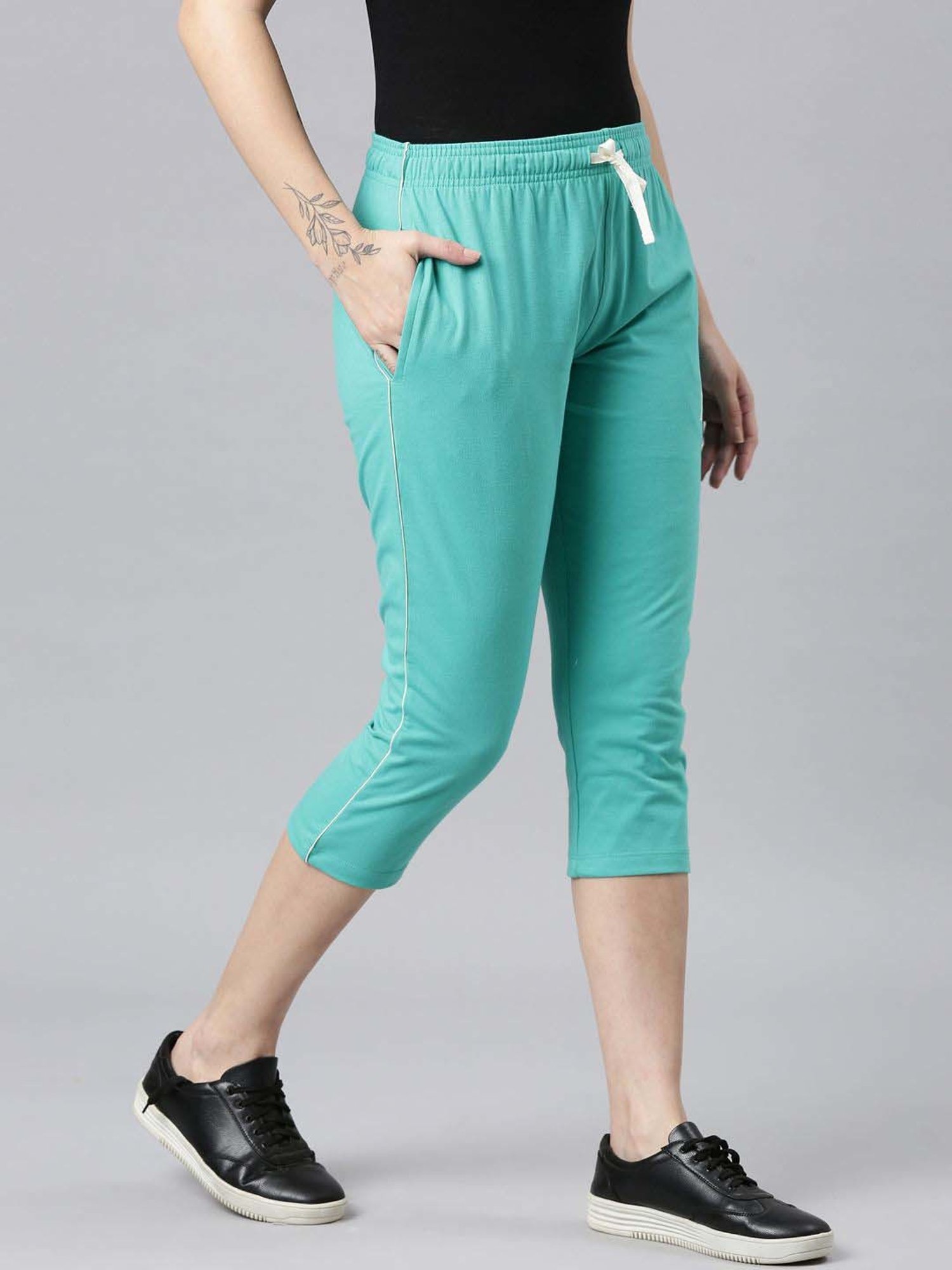 Dixcy Slimz Aqua Blue Cotton Graphic Print Capris