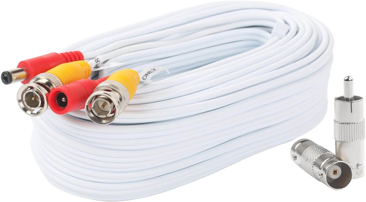 BNC Video Power Cable 25 Feet Pre-Made All-in-One Video Security Camera Cable Wire with Two Connectors for CCTV DVR Surveillance System