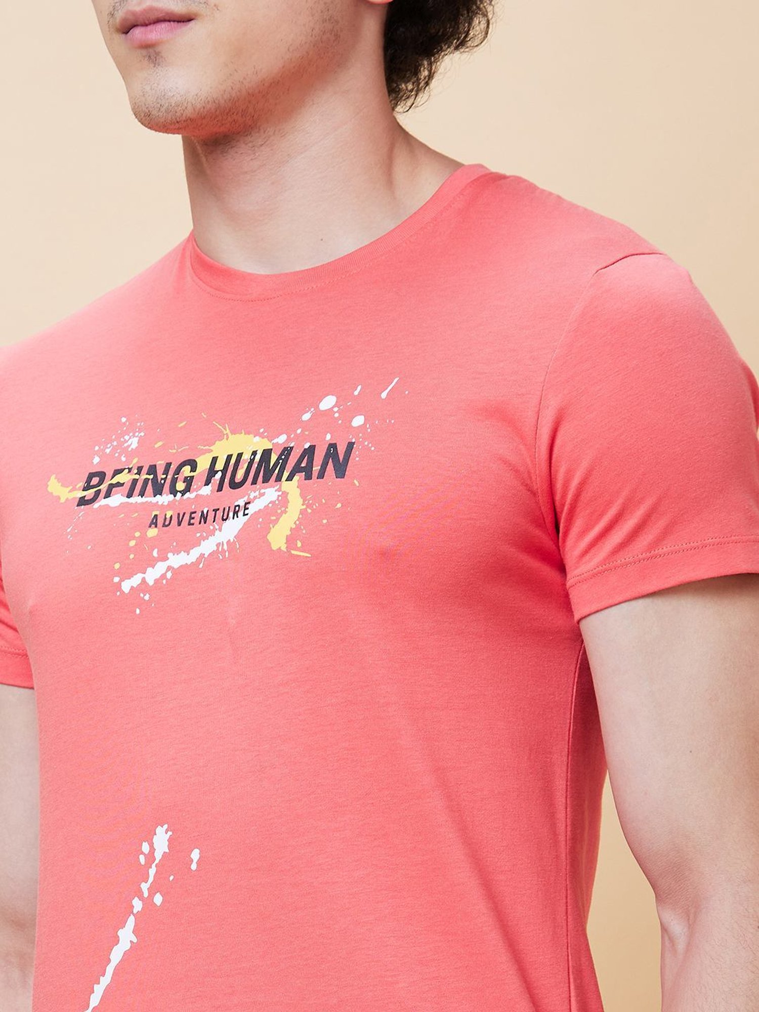 Being Human Pink Regular Fit Printed T-Shirt
