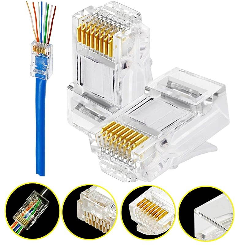 Cat6 Cat5 Connector Gold Plated 8P8C Ethernet Pass Through Plug(100Pack)