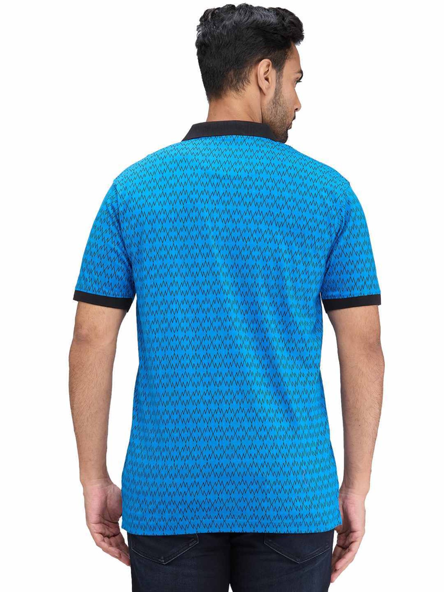 Park Avenue Blue Slim Fit Printed Polo T-Shirt