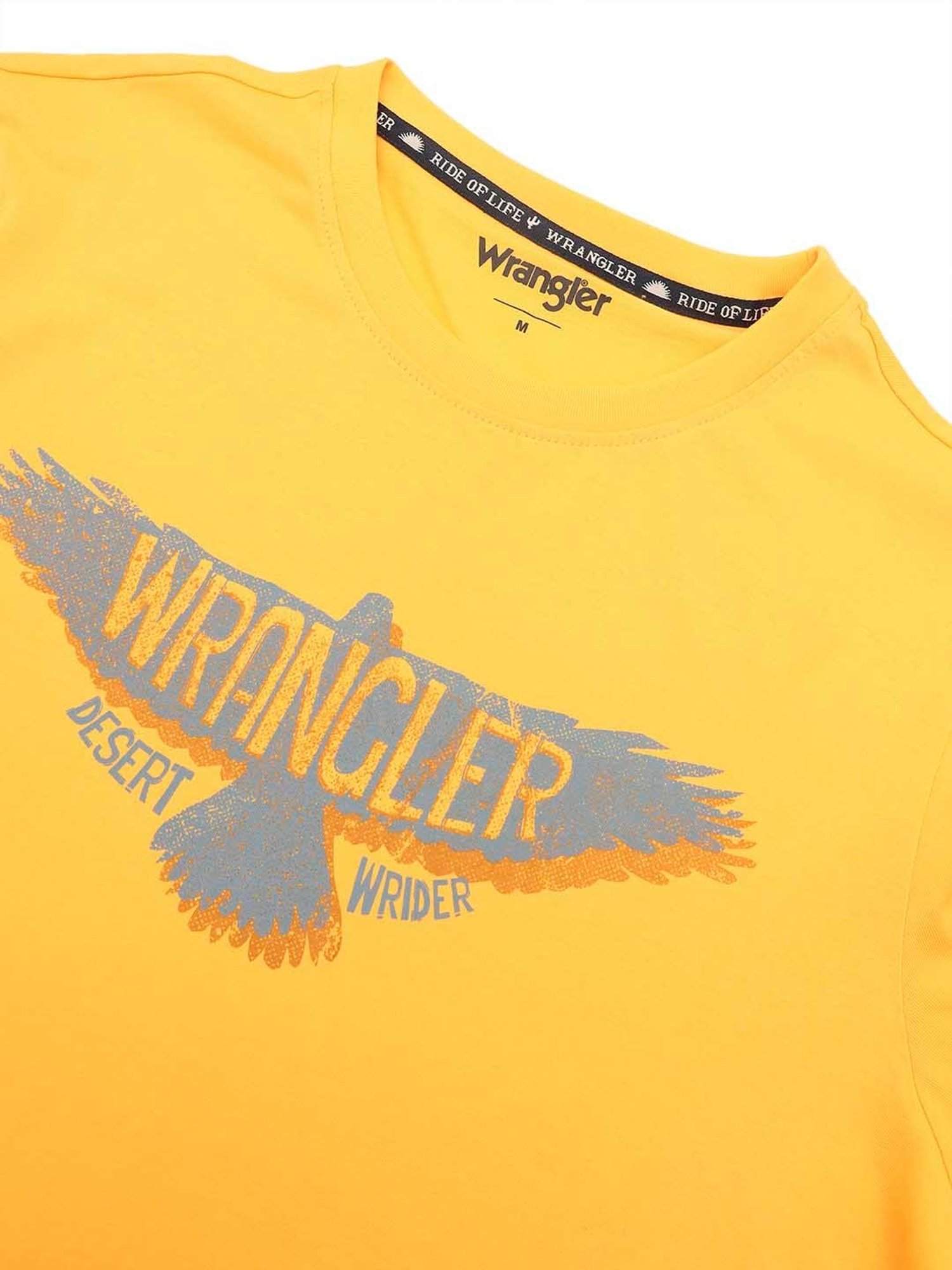 Wrangler Yellow Regular Fit Graphic Print Cotton Crew T-Shirt