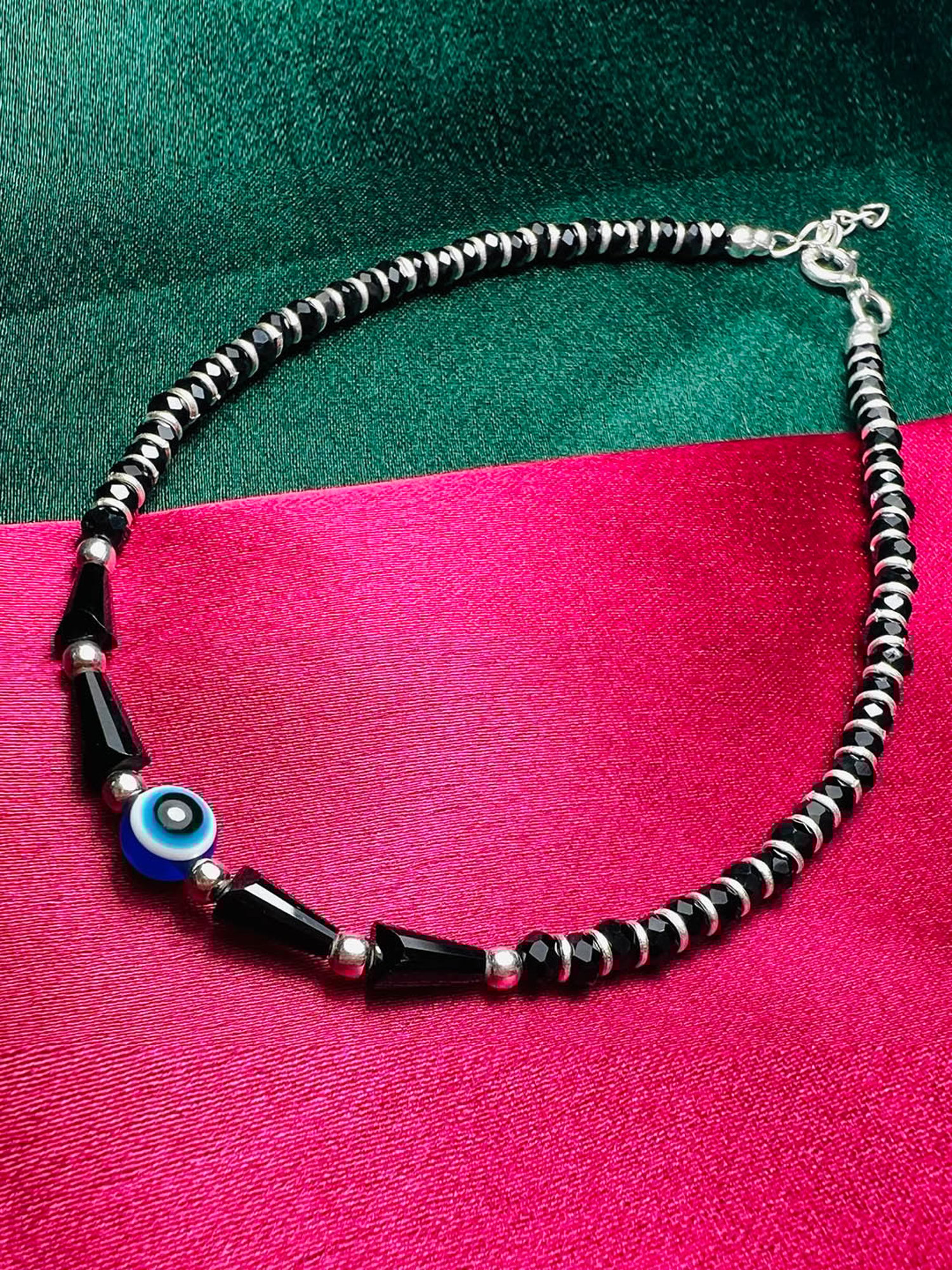 Arte Jewels 925 Sterling Silver Nazariya Evil Eye Bead Anklet for Women & Girls (Single)