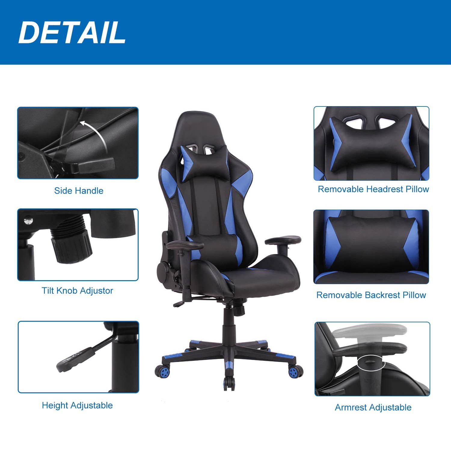 SMUGDESK Gaming Chair Racing E-Sports Chair High Back Game Chair Seat Height Armrest Adjustable Swivel Ergonomic Task Chair with Headrest and Lumbar Support, Red