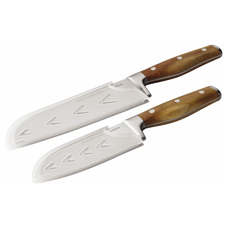 Rachael Ray 2 Piece Cutlery Japanese Stainless Steel Santoku Knife Set with Acacia Handles