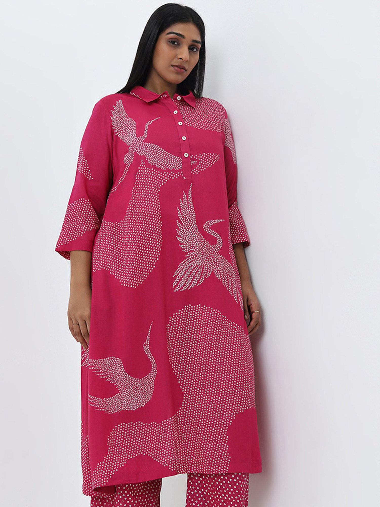 Diza by Westside Pink Bandhani Pattern A-line Cotton Kurta