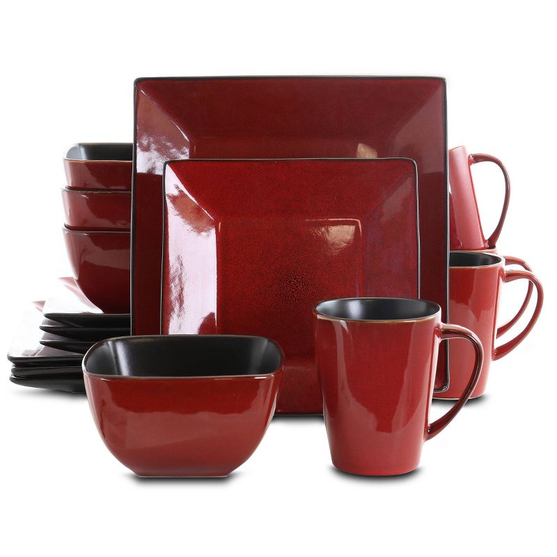 16pc Stoneware Heart Dinnerware Set Red - Elama