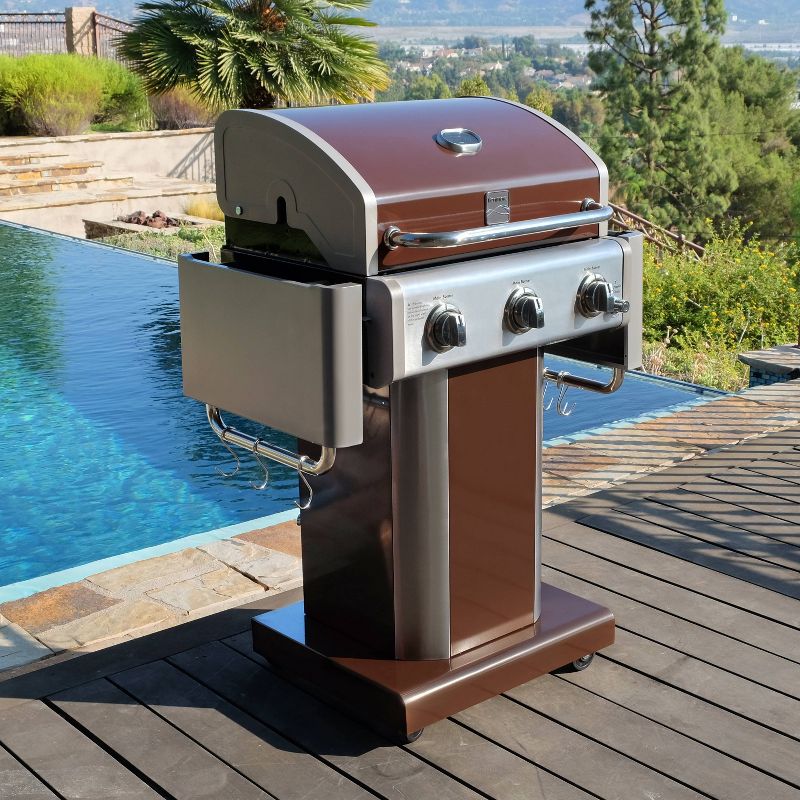Kenmore 3-Burner Pedestal Grill with Foldable Side Shelves 4030400LD-MO Mocha