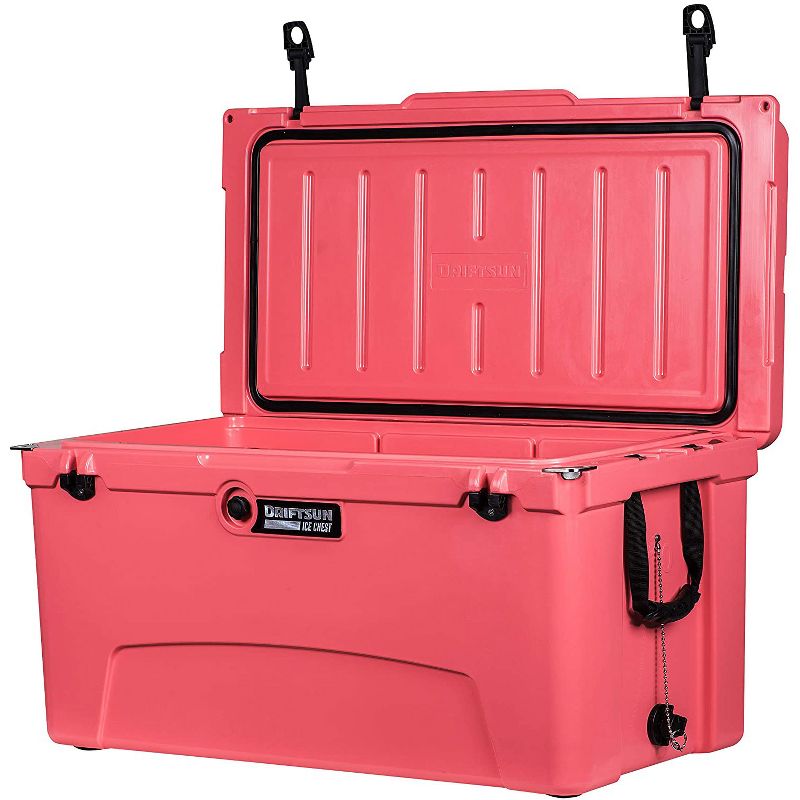 Driftsun Heavy Duty Rotomolded Thermoplastic UV Resistant Portable 45 Quart Insulated Hardside Ice Chest Beverage Cooler, Coral