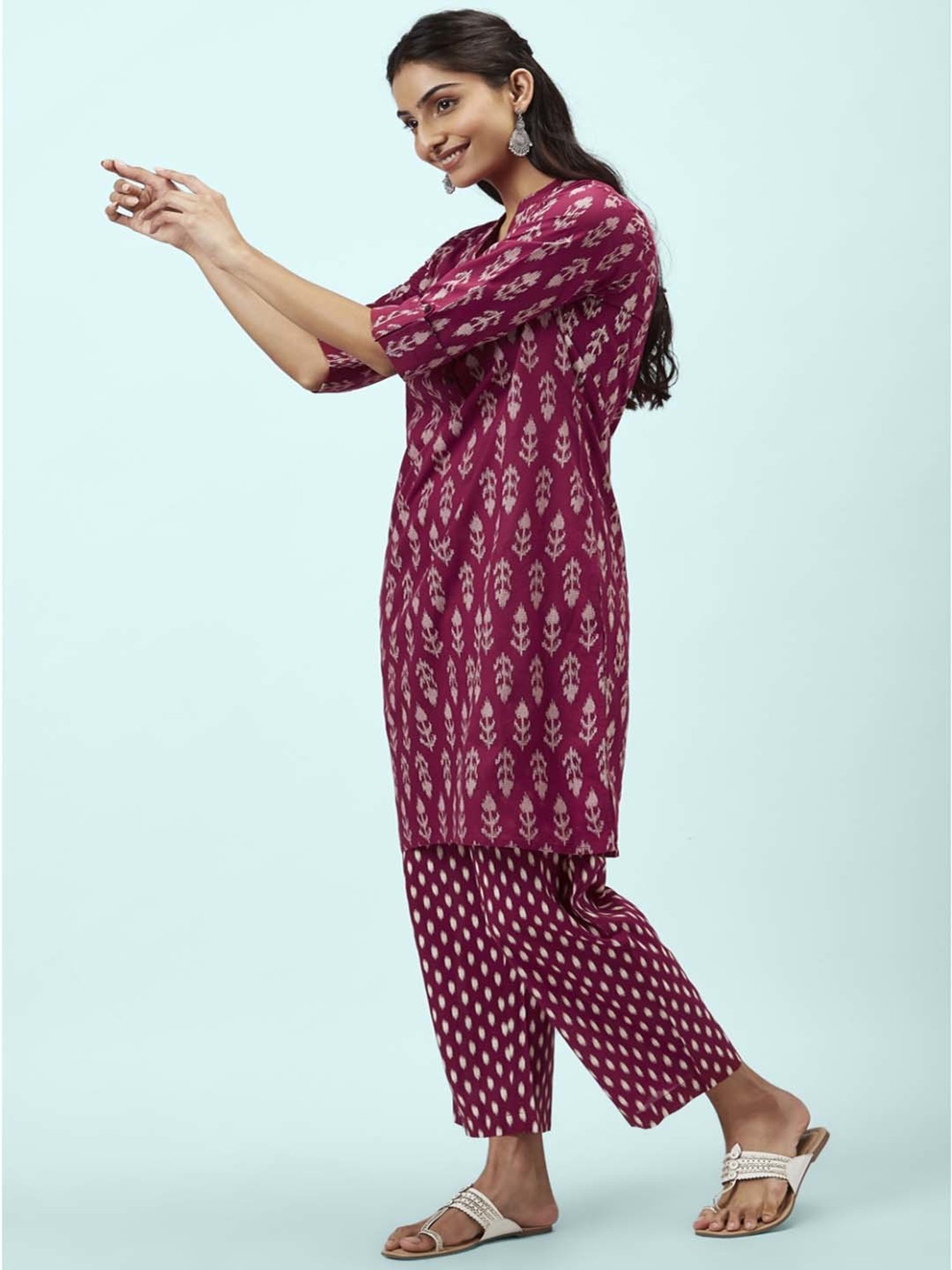 Rangmanch by Pantaloons Wine Cotton Printed Kurta Palazzo Set