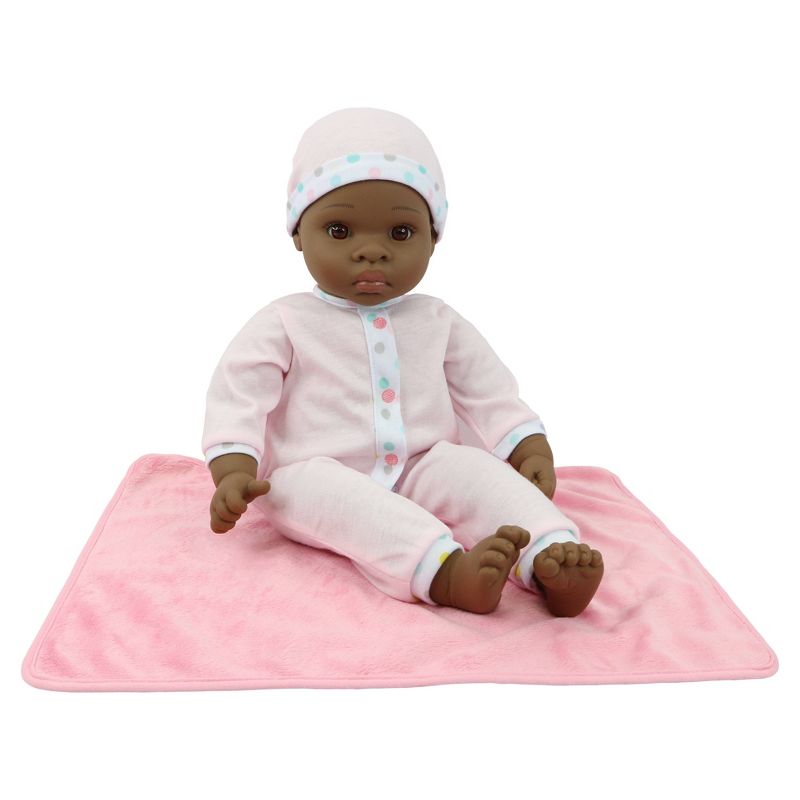 18" Sweet and Happy Baby with Blanket - Pink with Polka Dot Pajamas