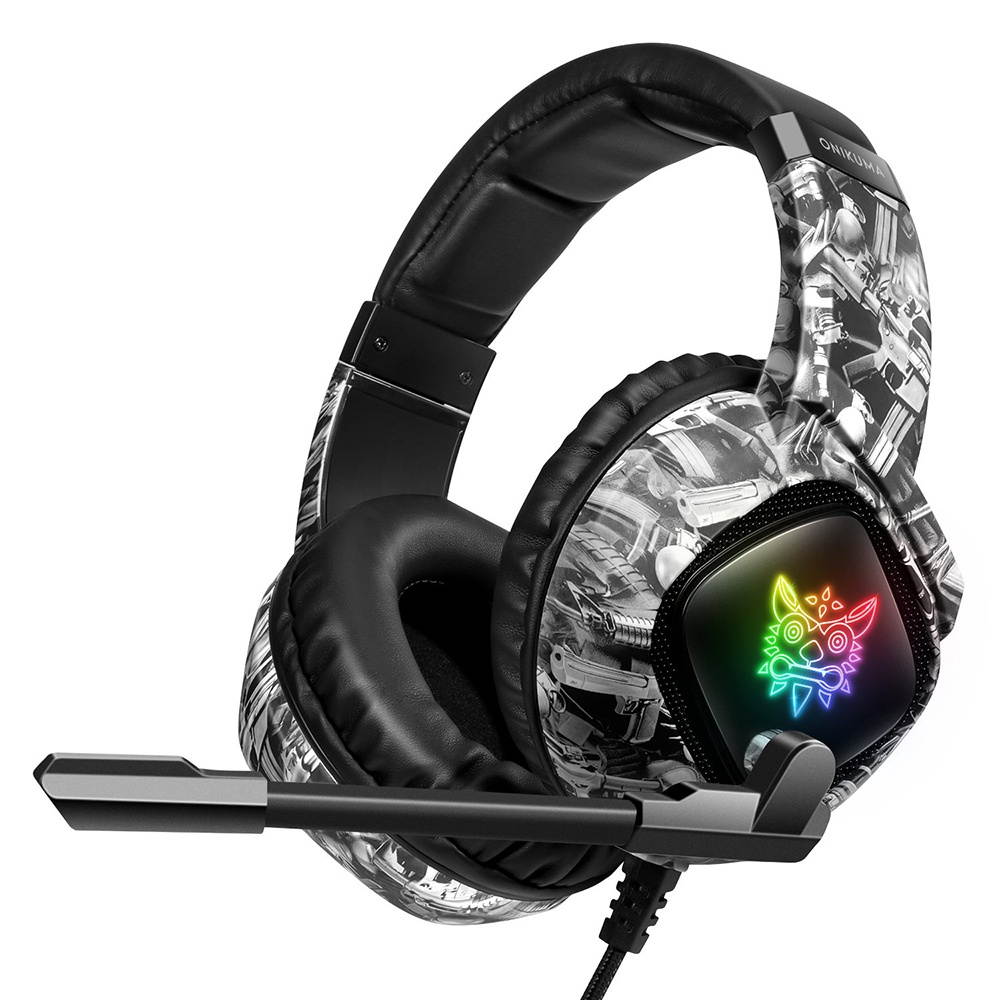 ONIKUMA K19 Wired E-sports Gaming Headset with 40mm Driver Unit Noise Reduction Microphone Wide Compatibility Camouflage Grey