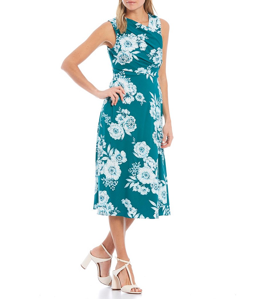 Adrianna Papell Floral A-Line Sleeveless Midi Dress