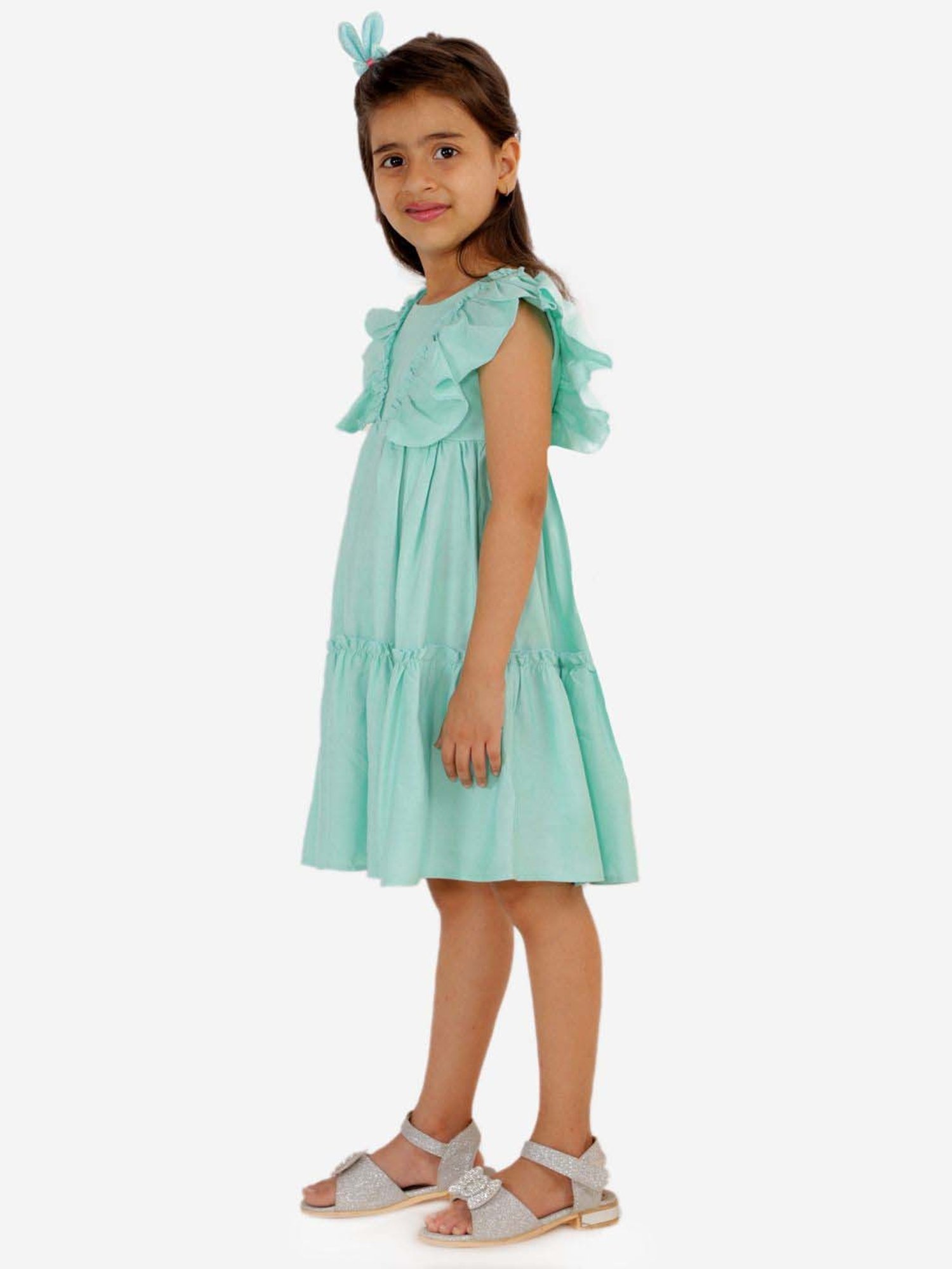 KidsDew Mint Green Cotton Straight Fit Dress