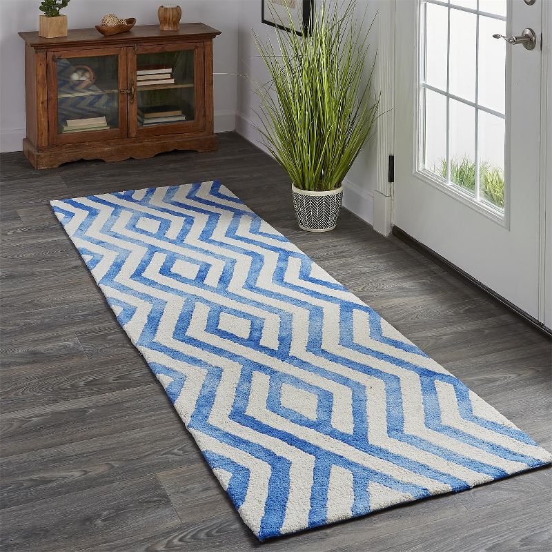 2'6"x8' Runner Hand Made Tufted Geometric Area Rug Blue - Feizy