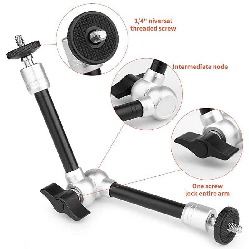 11inch Adjustable Articulating Friction Magic Arm amp Large Super Clamp Compatible with DSLR Camera Rig LED Lights Flash Light LCD Monitor