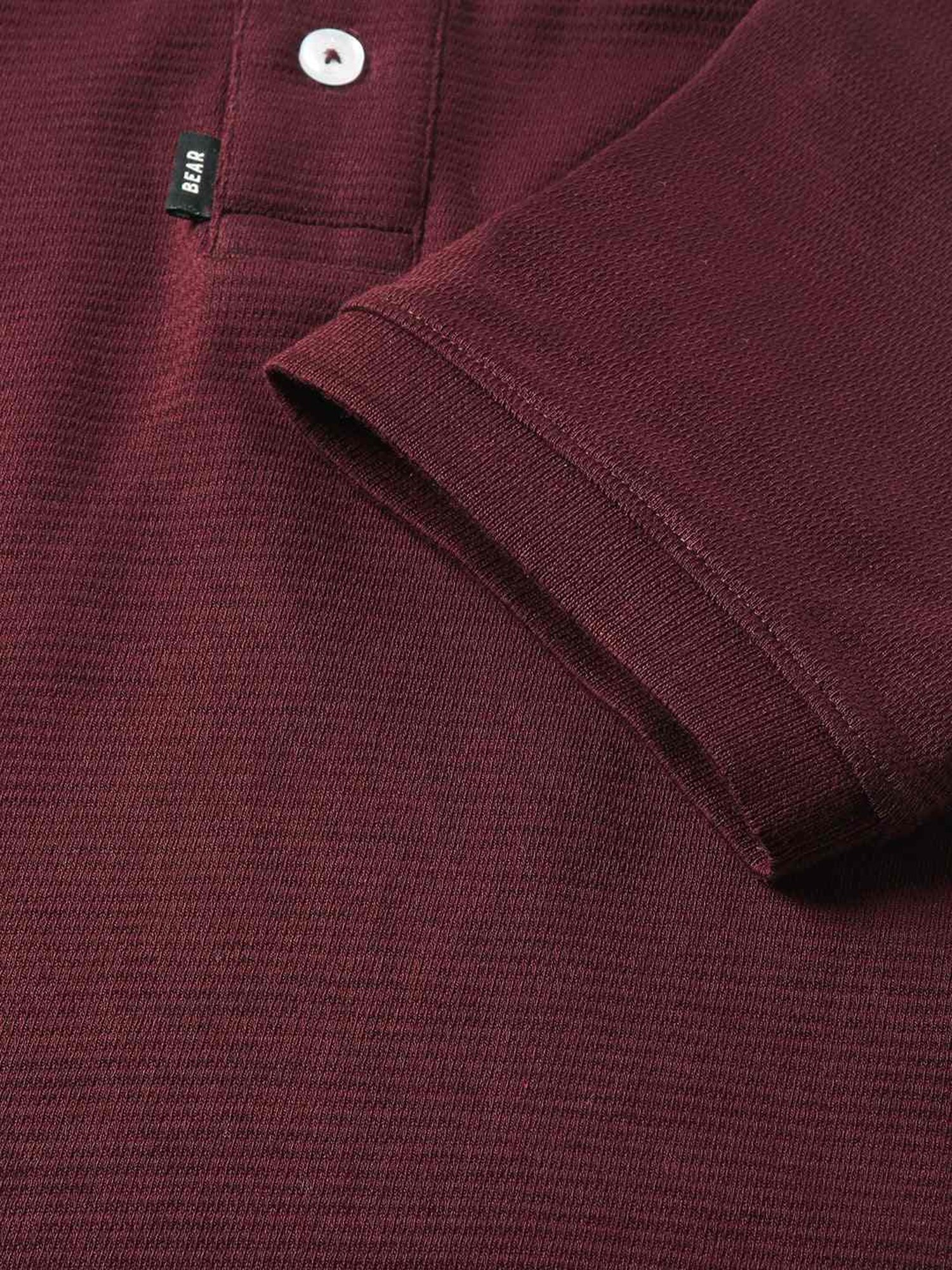 The Bear House Maroon Cotton Regular Fit Self Pattern Polo T-Shirt