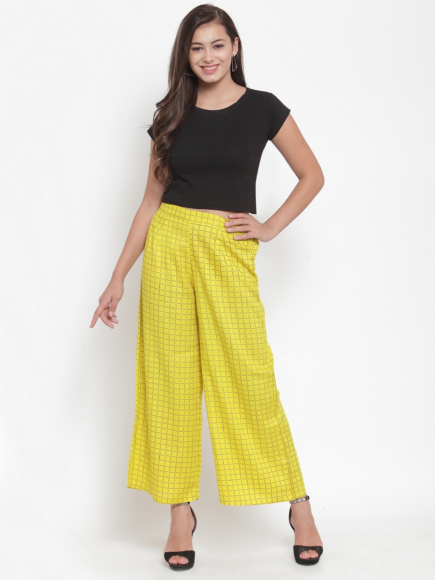 Indibelle Yellow Chequered Palazzos