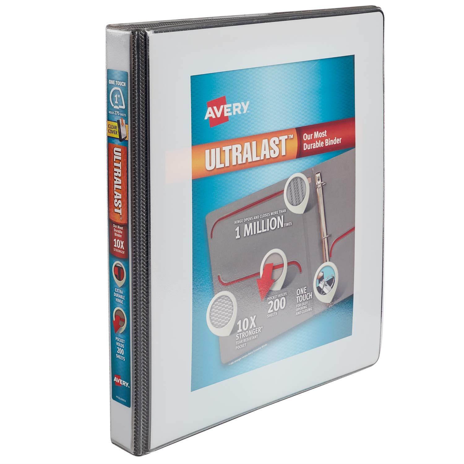 Avery Ultralast Binder with 1-Inch One Touch Slant Rings, White (79744)