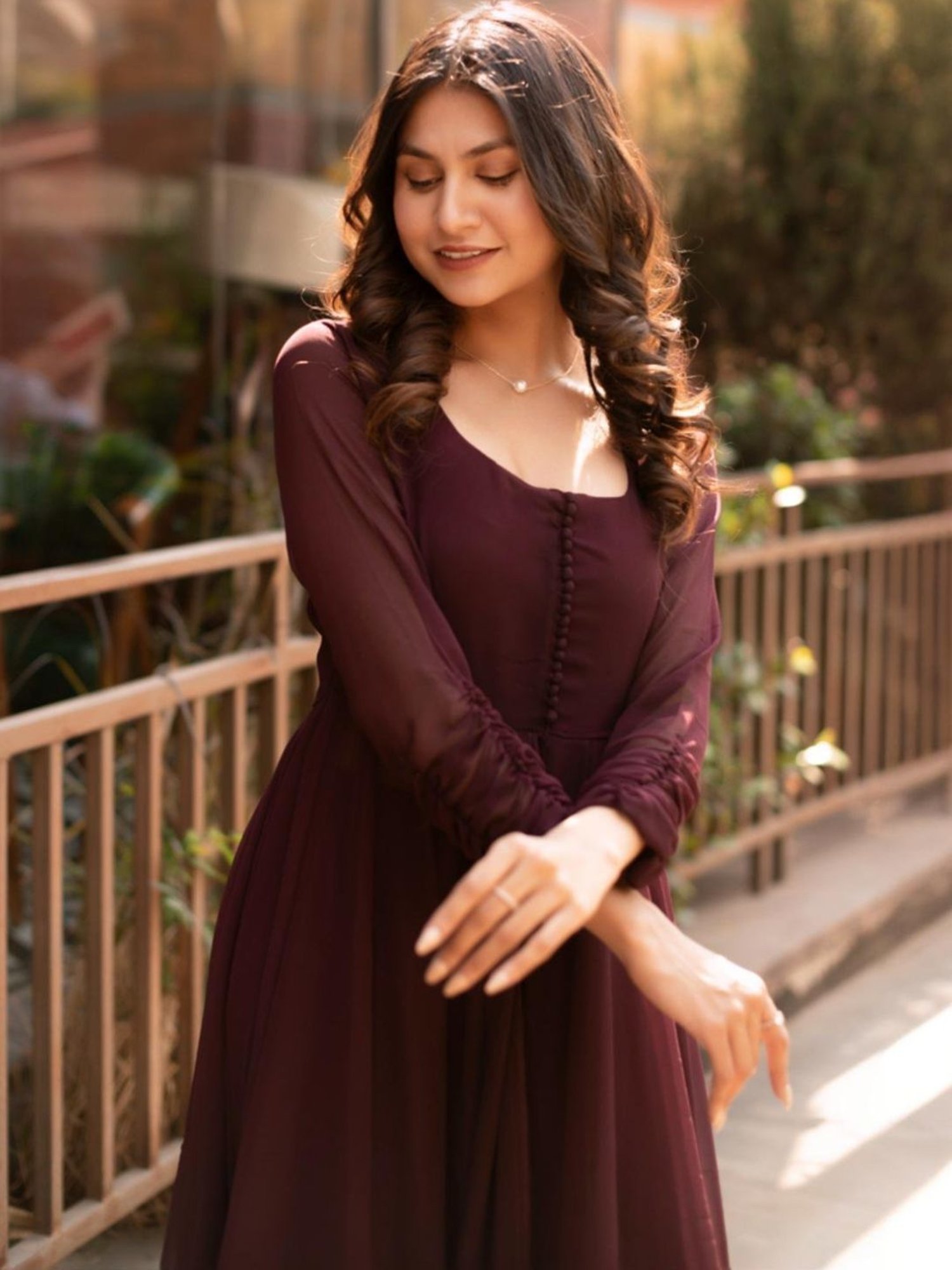 Calmna Wine Georgette Cape with Pant Co-ord Set