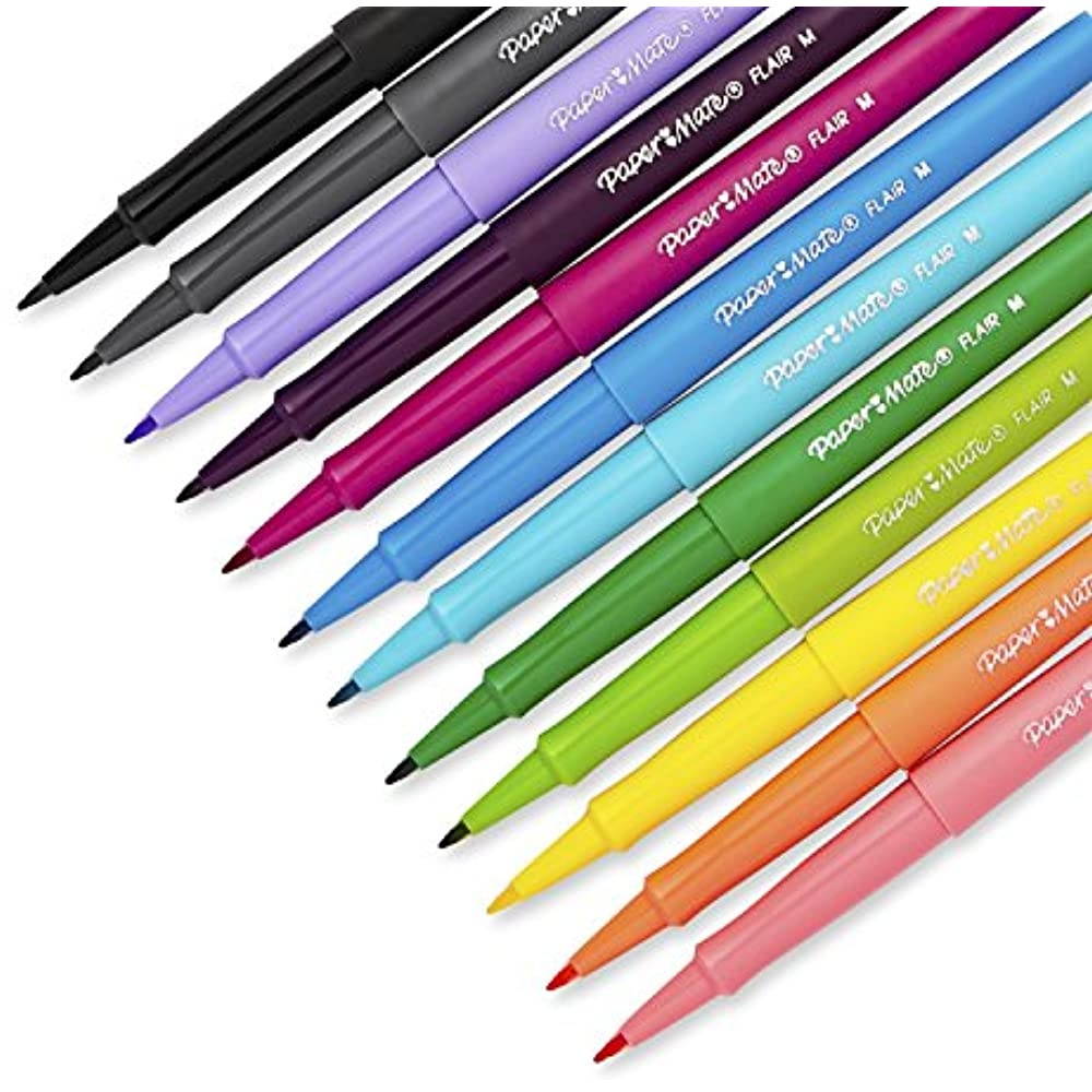 Paper Mate 1928605 Point Guard Flair Bullet Point Stick Pen, Assorted Colors, .7Mm, 12/Set