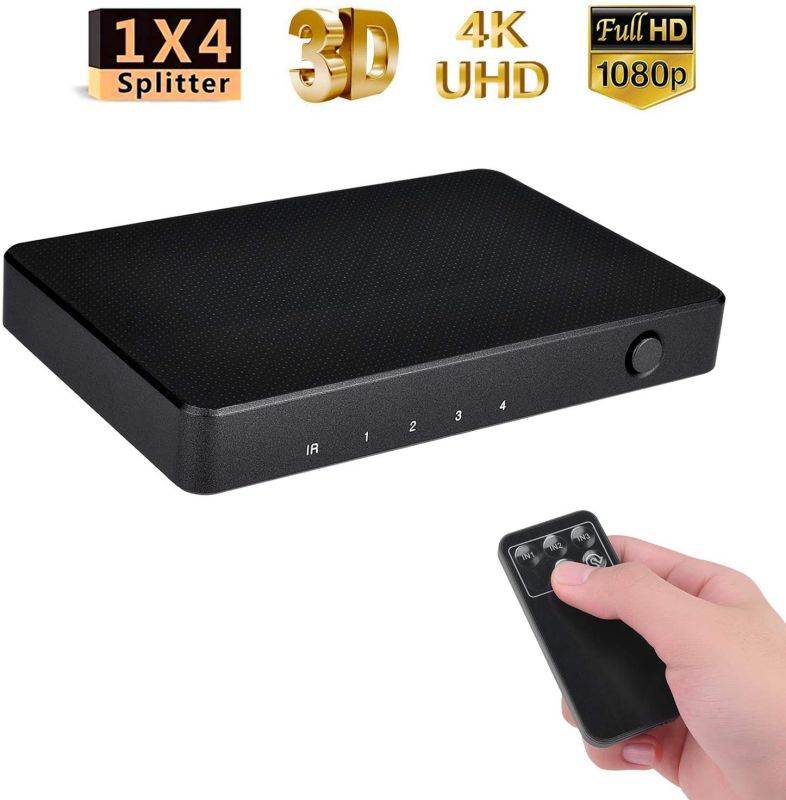 HDMI Switch 4K, 4 Ports HDMI Switcher 4 Input 1 Output 4K@60Hz/2K/1080P/3D with IR Remote Control Full HD 1080P HDCP Switcher 3D for HDTV PS3 PS4 BLU-Ray DVD TV Projector