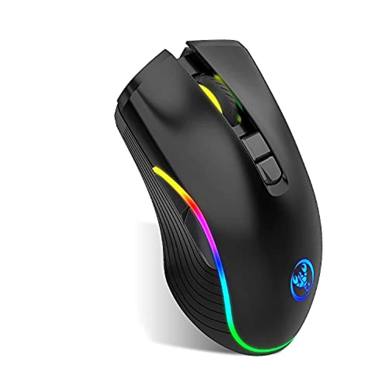 gaming mouse wireless, type c fast charge port, laptop optical wireless ergonomic mouse with usb receiver, 7 buttons, 2400 dpi,