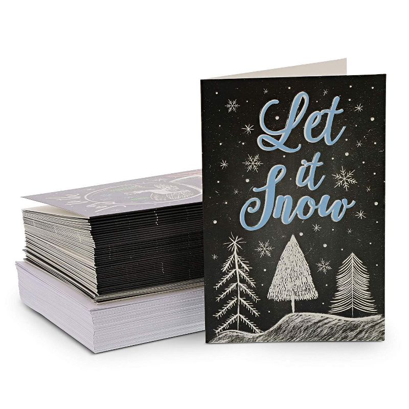 48 Pack (8 of Each) Christmas Cards with Envelopes, 4 x 6 inches, 6 Assorted Chalkboard Designs Merry Xmas Festive Themed Greeting Cards