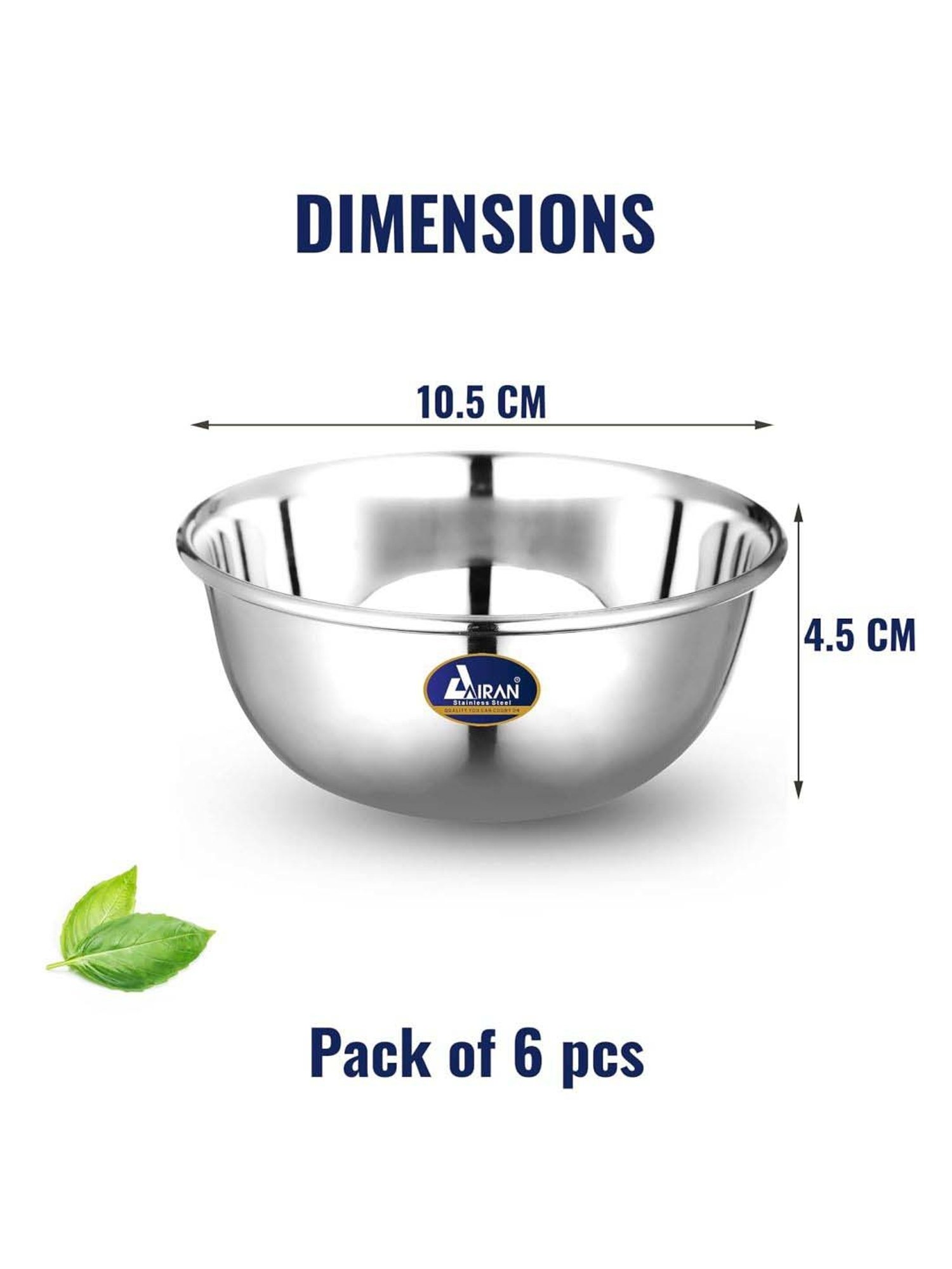Airan Silver Stainless Steel Bowl - Set of 6