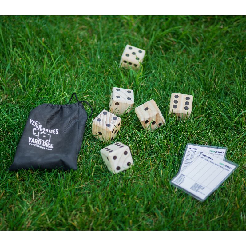 Yard Games 2.5 Inch Giant Outdoor Indoor Hand Sanded Wooden Dice Set with Laminated Scorecards and Carrying Case Fun For Kids and Adults of All Ages