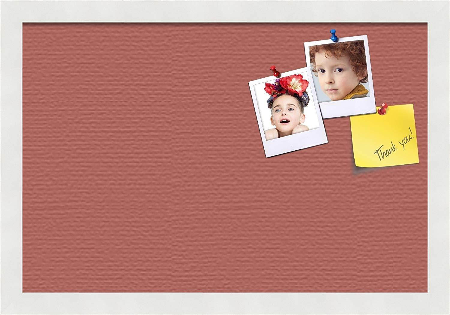 PinPix custom printed pin cork bulletin board made from canvas, Crimson Pastel 18x12 Inches (Completed Size) and framed in Satin White Frame (PinPix-Group-89)