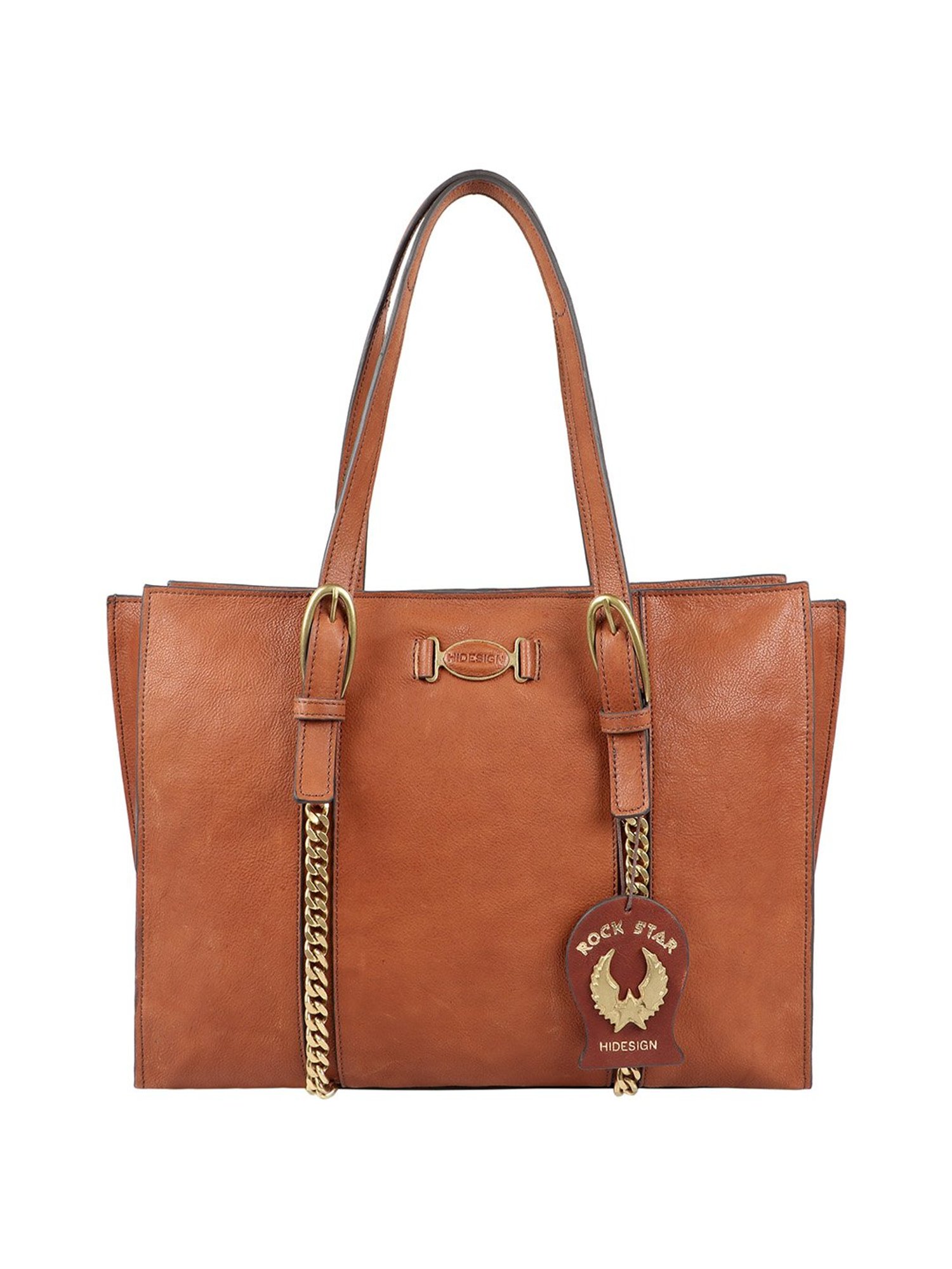 Hidesign Rockstar Metal Tan Solid Medium Laptop Handbag