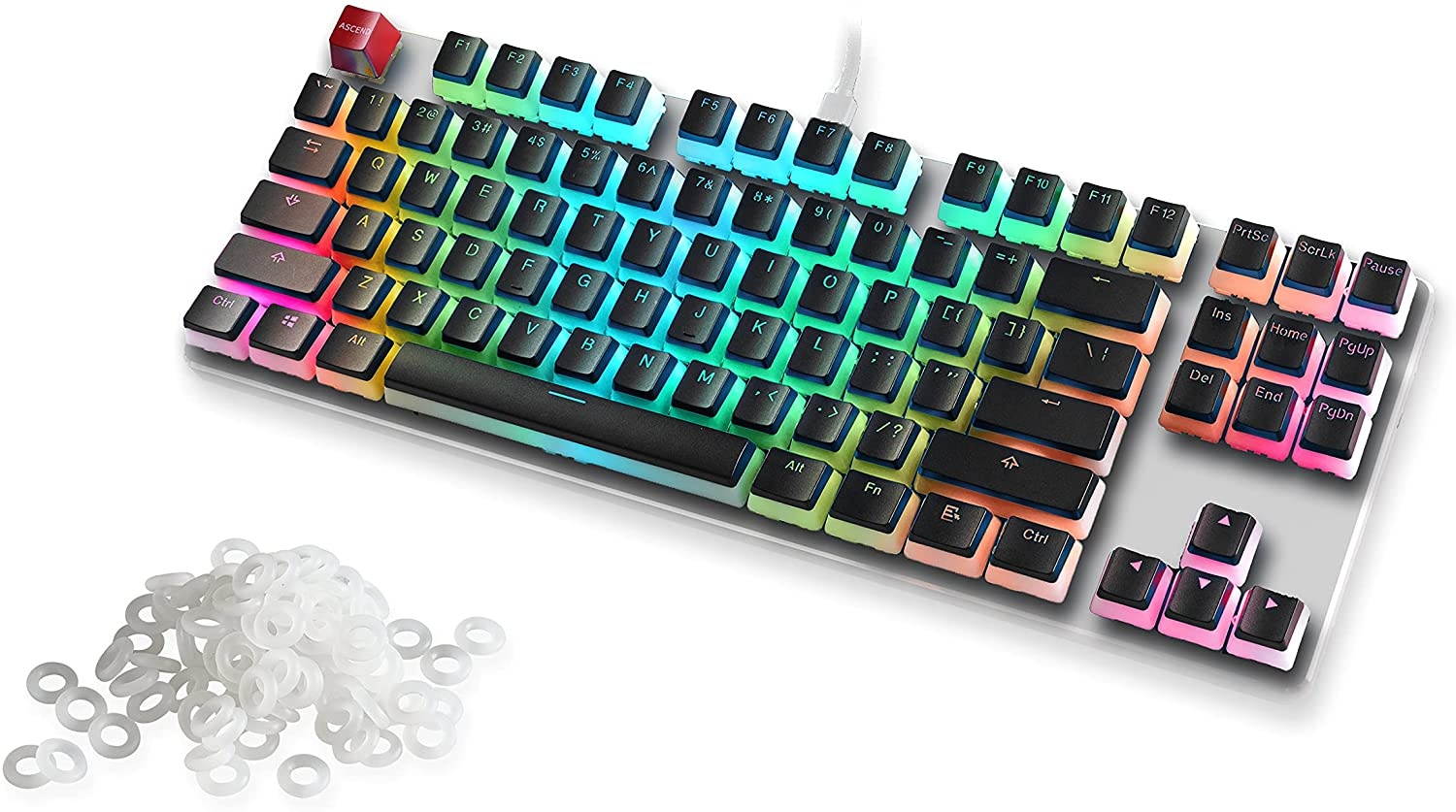Glorious Aura Keycaps for Mechanical Keyboards | Full Size 104 Key, TKL, Compact Size Compatible (BLACK) + Glorious O-Ring Switch Noise Dampeners for Cherry MX Keyboard | 120x - 70A Thick Hard(BUNDLE)