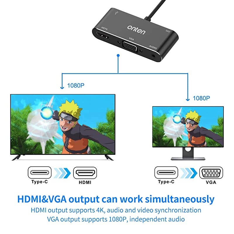 USB C to HDMI VGA Adapter USB Type C Thunderbolt 3 Compatible to HDMI 4K+VGA Adapter Compatible with MacBook ProChromebook PixelDell XPS 13iPad Pro 2018MacBook Air 2018 Silver