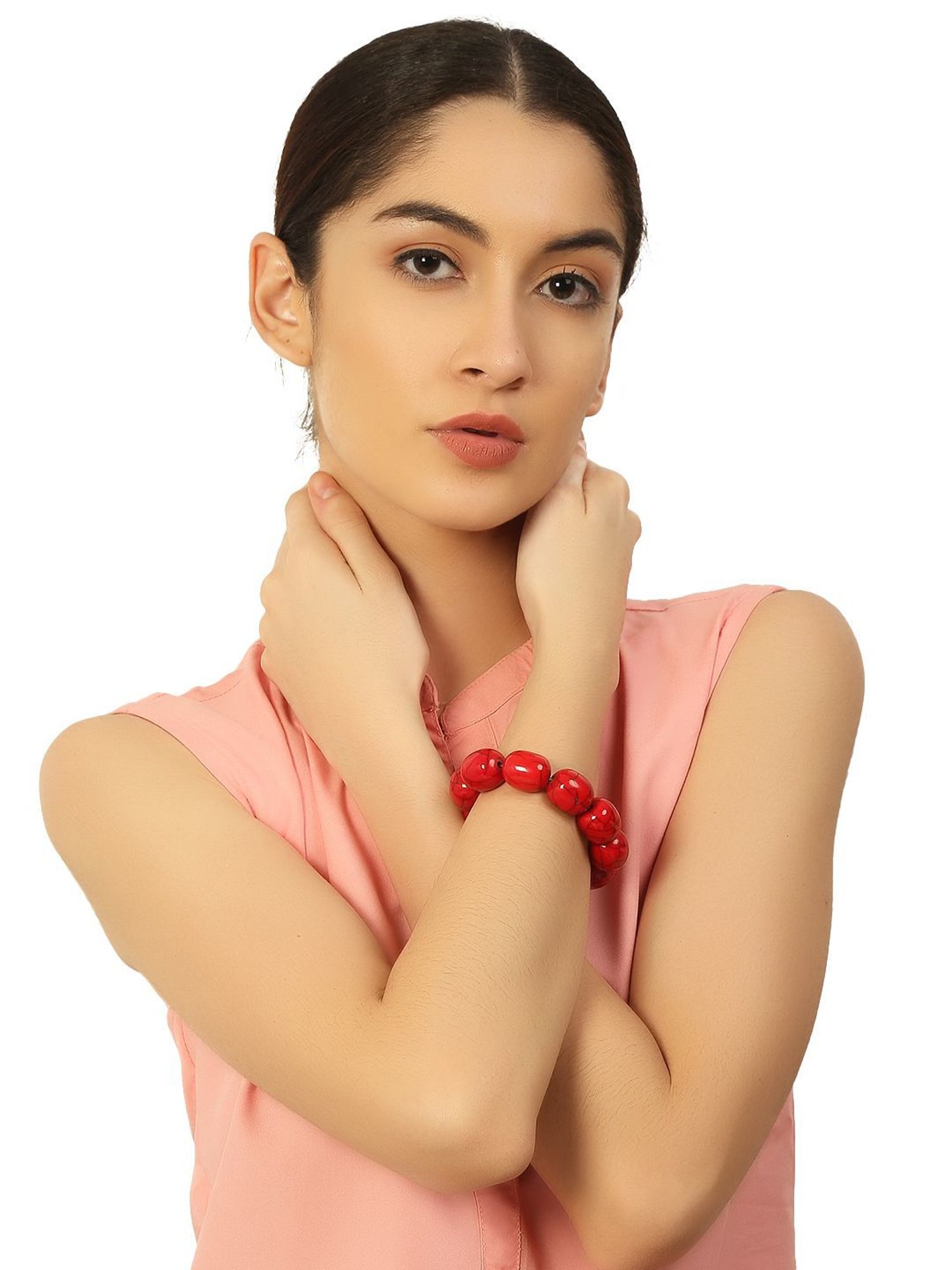 IMLI STREET Red Artificial Stone Stretchable Bracelet for Women
